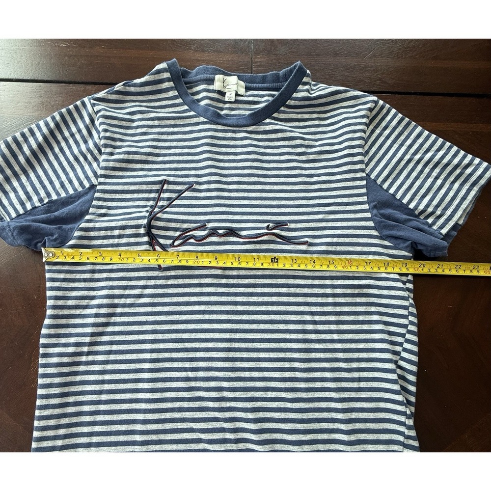 Karl Kani Y2K Striped Logo T Shirt Mens M Blue Cream Cotton Streetwear Graphic - Picture 4 of 10